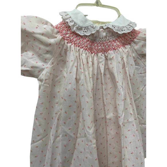 Vintage Polly Flinders Hand Smocked Girl Dress Darling Strawberries Pink White - Picture 2 of 7